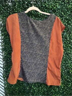 THML Orange and Black Patterned Short Sleeve Women's Top